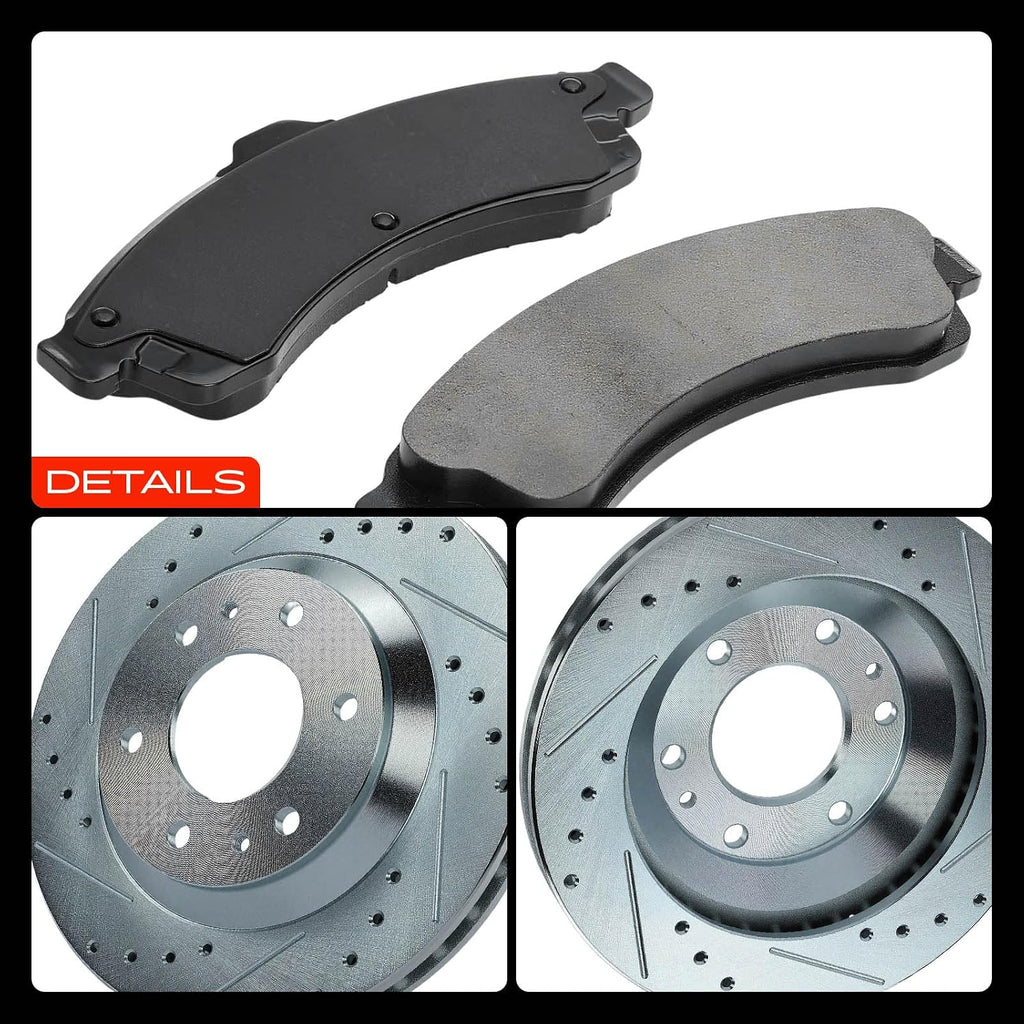 A-Premium 12.01 inch (305mm) Front Drilled and Slotted Disc Brake Rotors + Ceramic Pads Kit Compatible with Select Chevrolet, GMC, Buick, Isuzu and Oldsmobile Models - Trailblazer, Rainier, Envoy