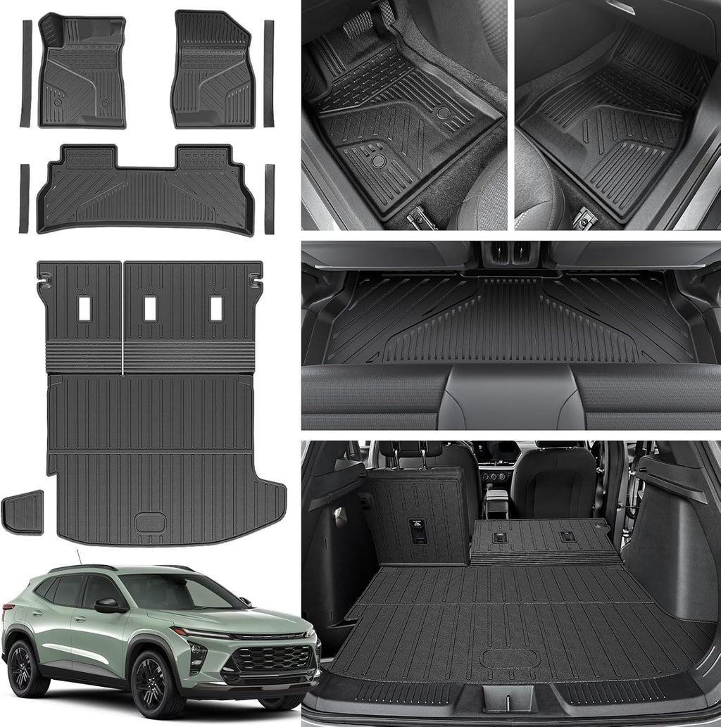 Floor Mats for 2024-2026 Chevy Trax/Buick Envista, All Weather TPE Cargo Mat with 3rd Seat Back Cover and Left Storage Mat for Chevy Trax Accessories Door Sill Guards