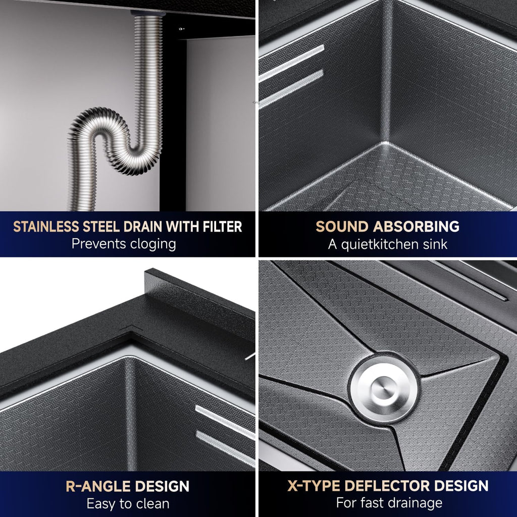 24' Stainless Steel Utility Sink,Freestanding Laundry Room Sink,Commercial Kitchen Sinks with Hot & Cold Water for Garage,Kitchens Outdoor (24x18x36 Black)