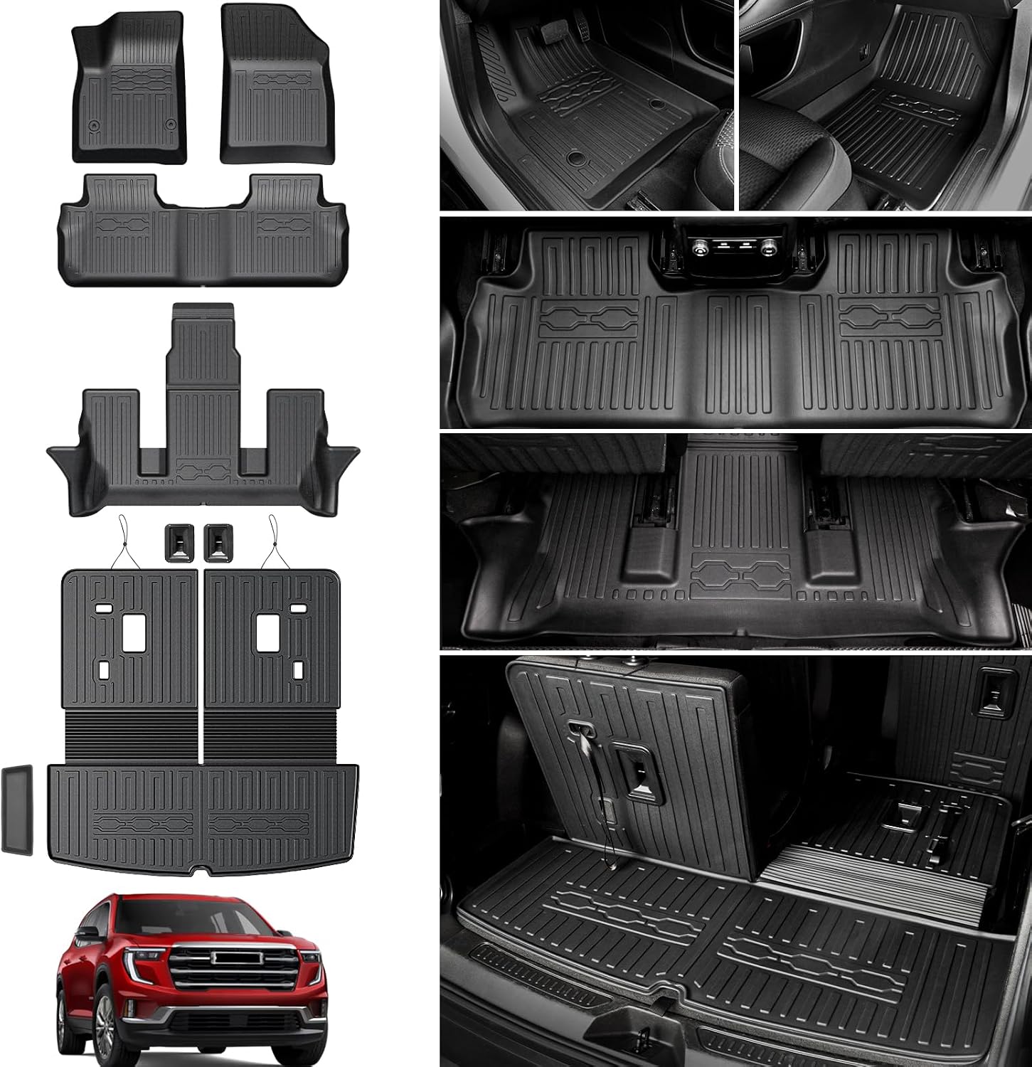 Floor Mats for 2017-2023 GMC Acadia 6 Passenger Captain Chairs All Weather Cargo Mat with Backrest Mat for 2023 GMC Acadia Denali Accessories