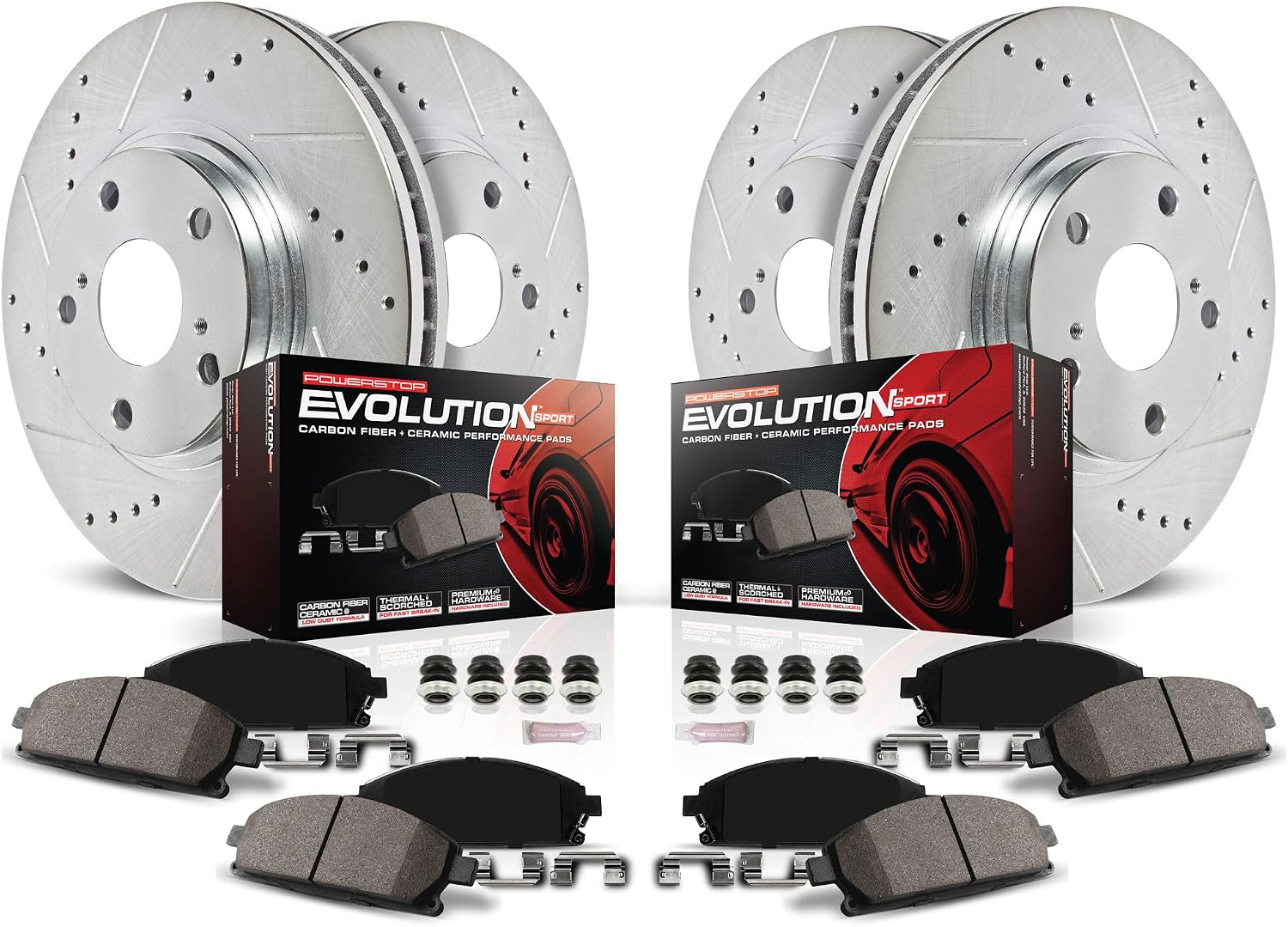 PowerStop Front and Rear Brake Kit for Acura TLX 2015-20 - Drilled and Slotted Disc Rotors with Carbon-Fiber Ceramic Brake Pads Replacement, K7284