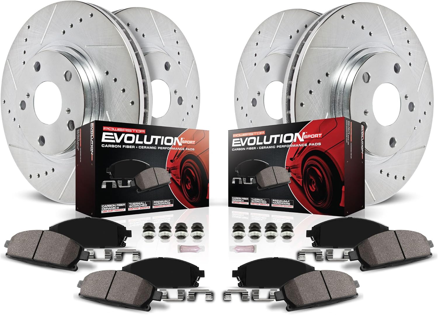 PowerStop Front and Rear Brake Kit for Audi Q3 2016-18 | Audi Q3 Quattro 2016-18 - Drilled and Slotted Disc Rotors with Carbon-Fiber Ceramic Brake Pads Replacement, K7537