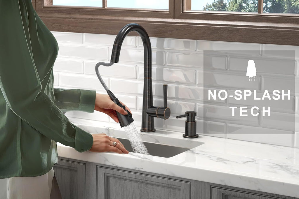 Oil Rubbed Bronze Kitchen Faucet with Pull Down Sprayer, Lava Odoro Bronze Single Handle Kitchen Sink Faucet, Faucet for Kitchen Sink with Magnetic Docking Spray Head, Deck Plate, KF321-ORB