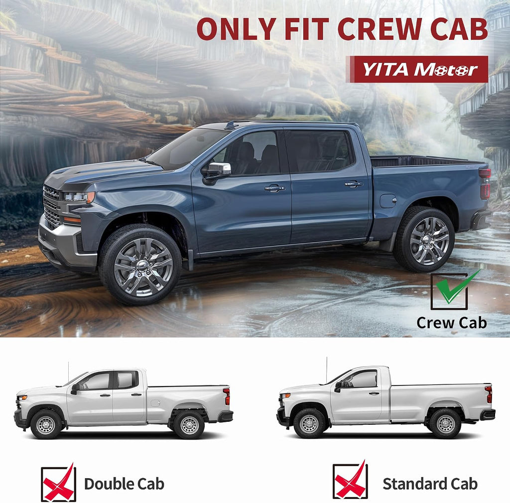 YITAMOTOR Drop Running Boards Compatible with 2019-2026 Chevy Silverado/GMC Sierra 1500 Crew Cab, 2020-2026 2500HD 3500HD Crew Cab Carbon Steel Side Steps Nerf Bars Rails(Excl. 2019 1500 LD)
