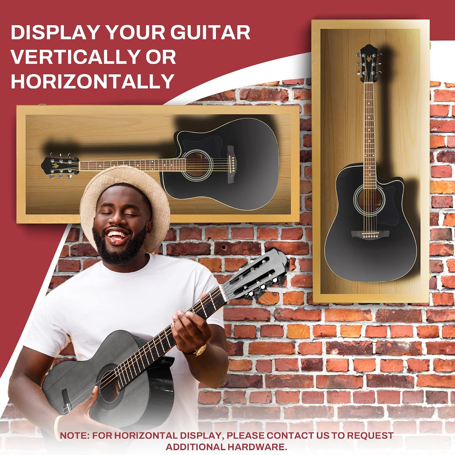 PENNZONI Acoustic Guitar Display Case - Acrylic Acoustic Guitar Case - Guitar Display Case Wall Mount Made from Hardwood Frame & Clear Acrylic - Golden Oak w/No Felt
