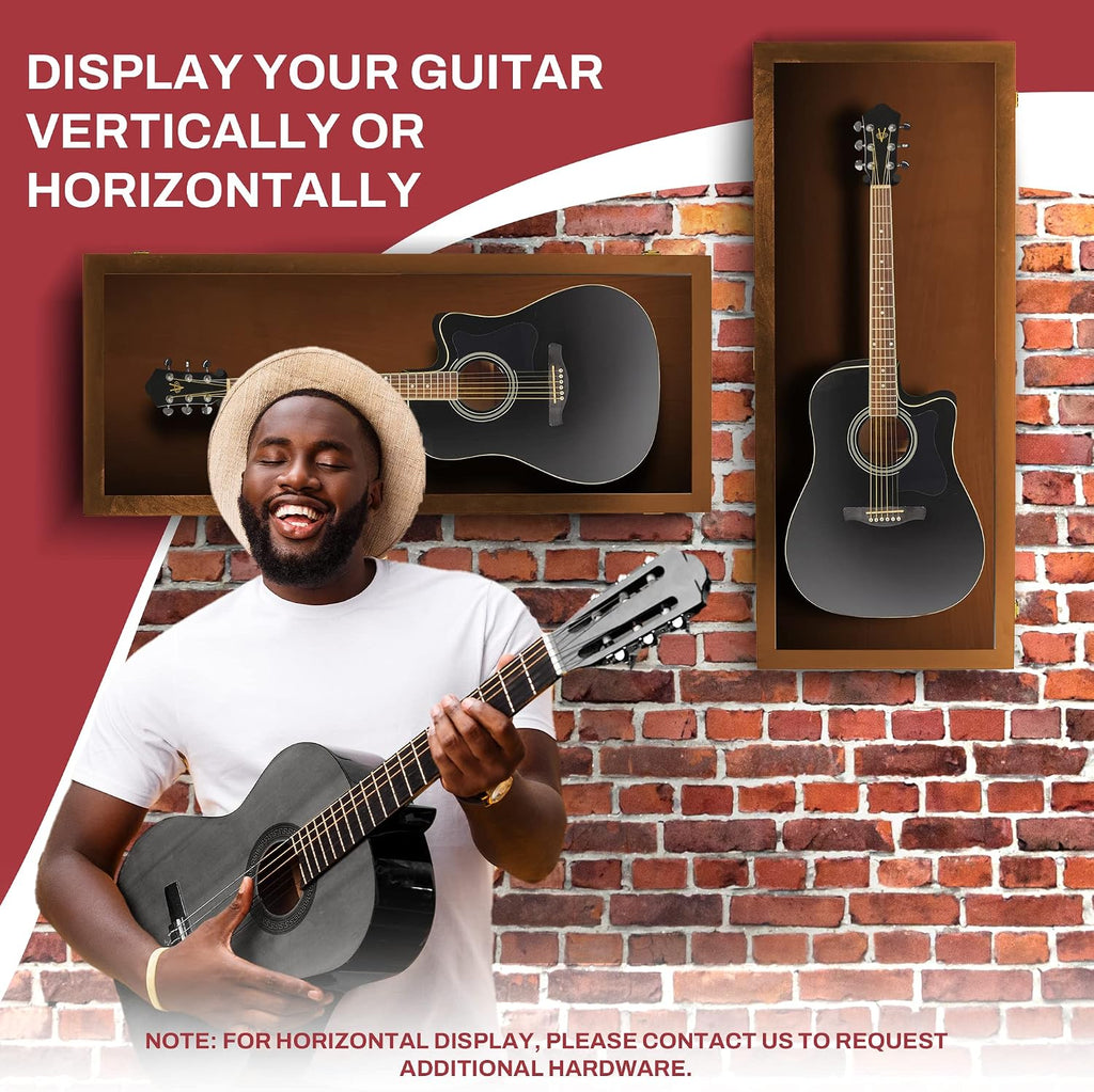PENNZONI Acoustic Guitar Display Case - Acrylic Acoustic Guitar Case - Guitar Display Case Wall Mount Made from Hardwood Frame & Clear Acrylic - Walnut w/No Felt