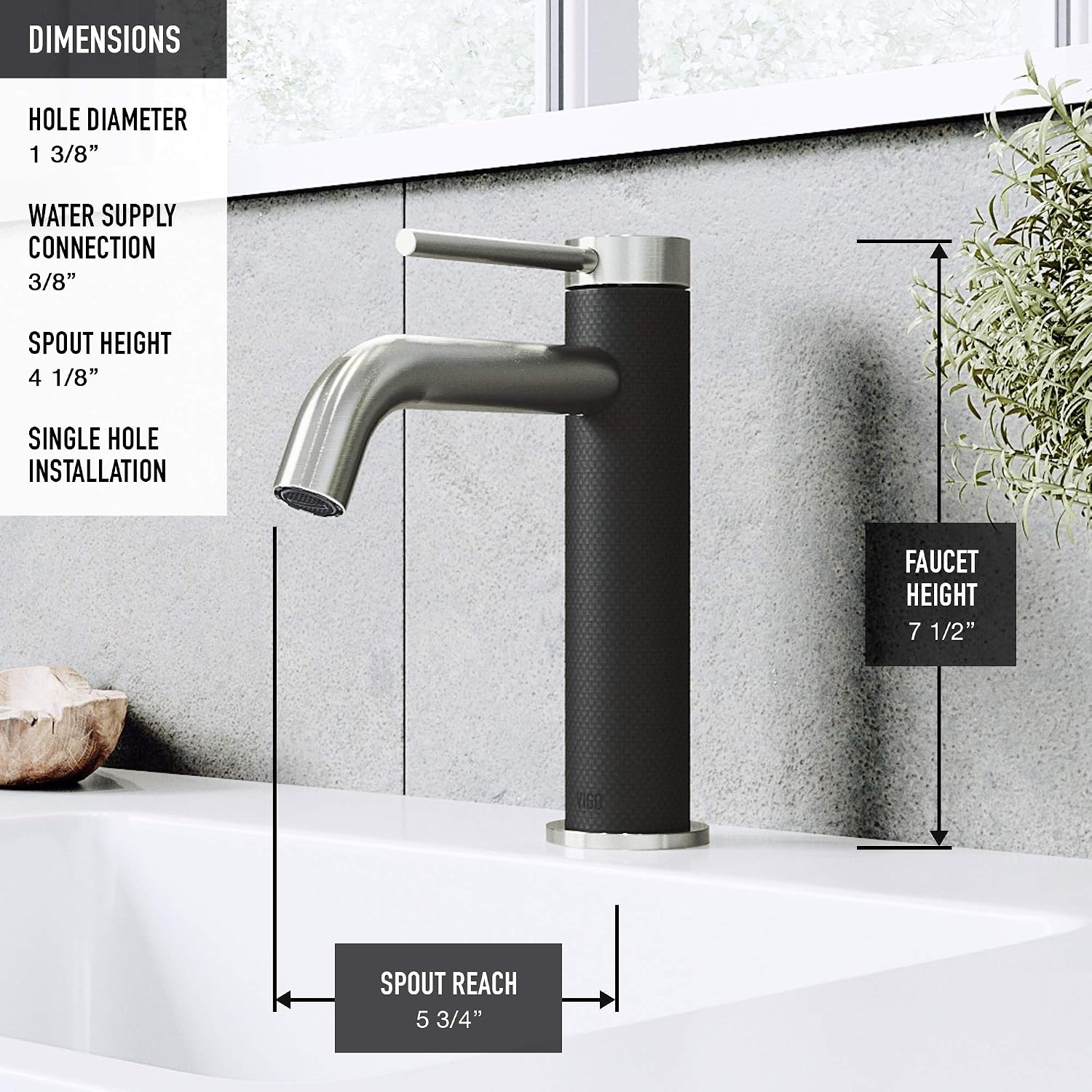 VIGO Madison Single-Handle Single-Hole Mount Bathroom Sink Faucet, 8-Inch, Brushed Nickel, Modern Design, Solid Brass, 1.2 GPM WaterSense & Ceramic Disc Valve, Corrosion-Resistant