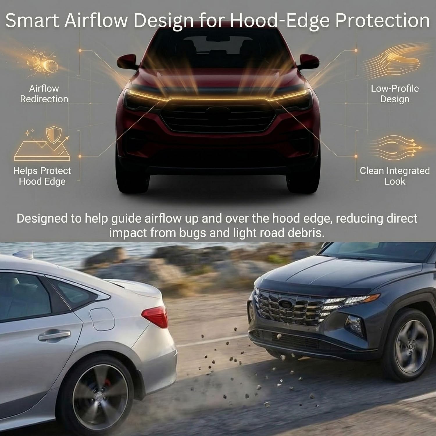 Hood Deflector Guard fits Honda CR-V 2012-2017, Bugflector Bug & Bonnet Shields, Black ABS Hood Protector, Protects from Particles & Bug, All Weather Durable Car Exterior Accessories