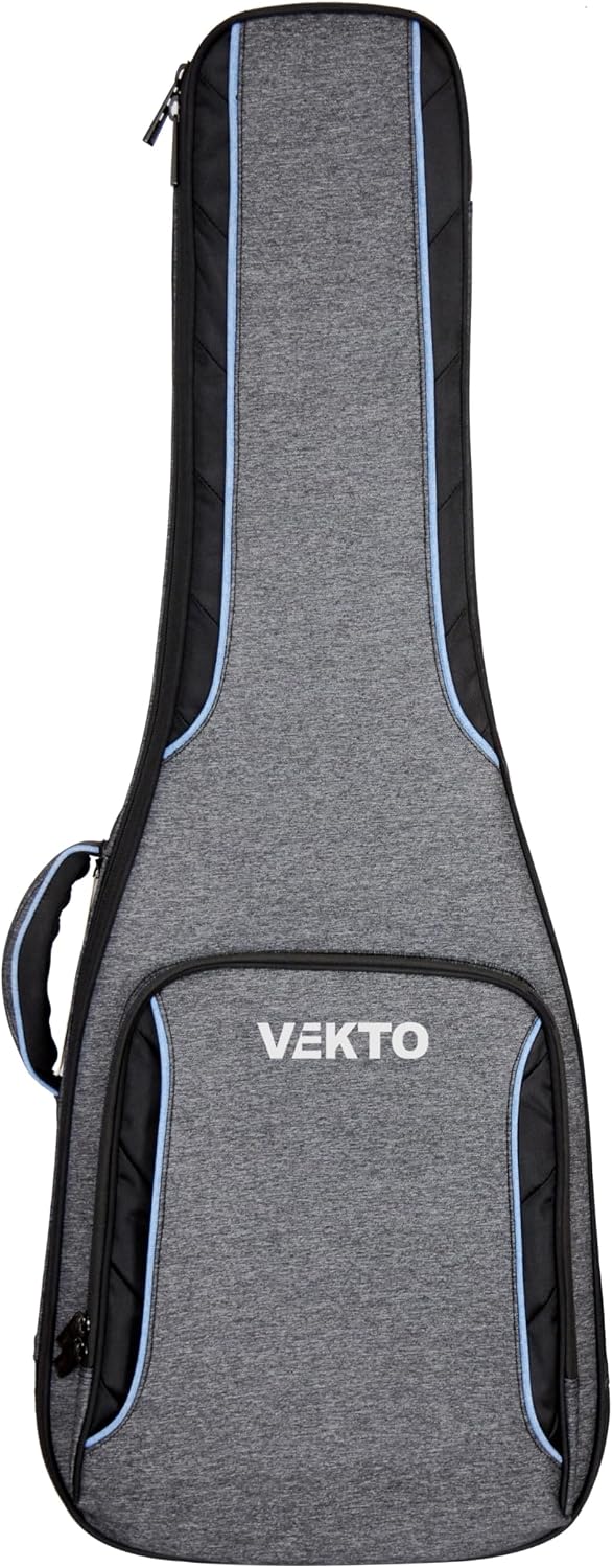 VEKTO Electric Guitar Gig Bag 28mm Padded, Adjustable Shoulder Straps, Durable Shockproof Grey-Blue Fabric,Multi-Pocket Design Grey Blue