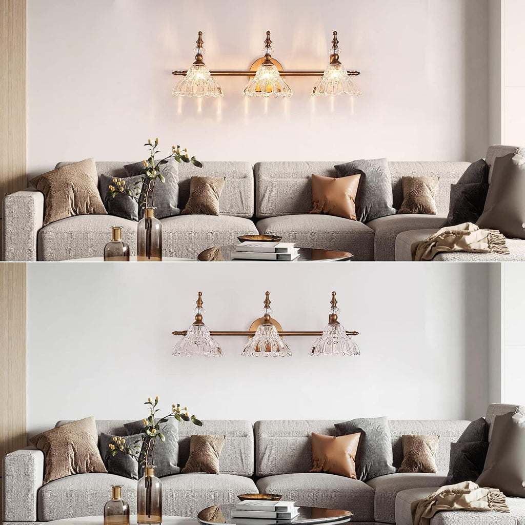 HDDFL Bathroom Vanity Lights Bathroom Lighting Fixtures Over Mirror Matte Brass 3 Lights Vanity Lighting Fixture Modern Wall Sconces for Bedroom Dressing Room Living Room