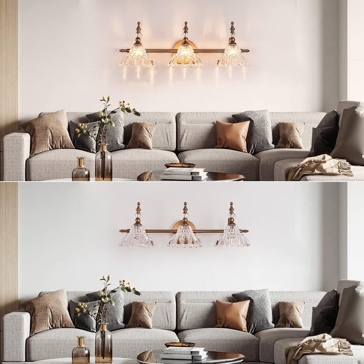 HDDFL Bathroom Vanity Lights Bathroom Lighting Fixtures Over Mirror Matte Brass 3 Lights Vanity Lighting Fixture Modern Wall Sconces for Bedroom Dressing Room Living Room