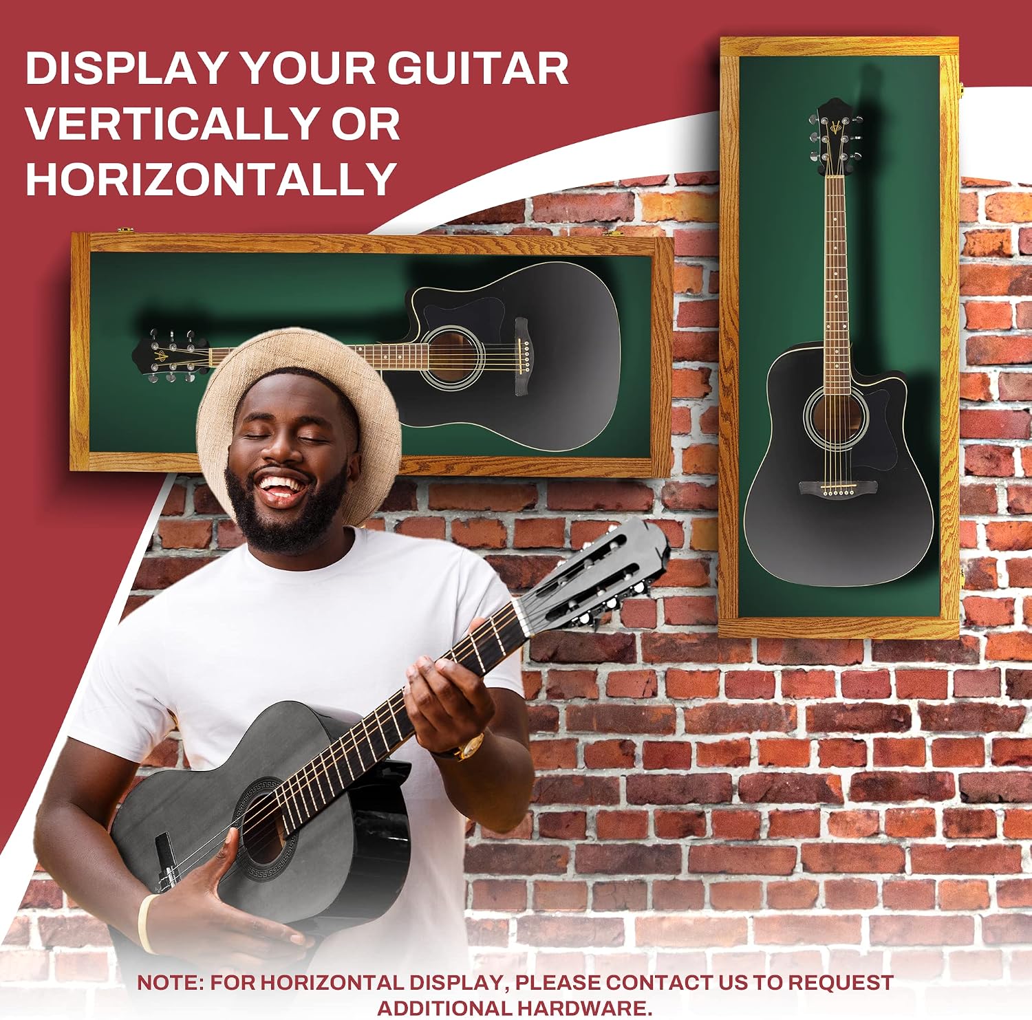 PENNZONI Acoustic Guitar Display Case - Acrylic Acoustic Guitar Case - Guitar Display Case Wall Mount, Guitar Wall Case Made from Hardwood Frame & Clear Acrylic | Natrual Oak