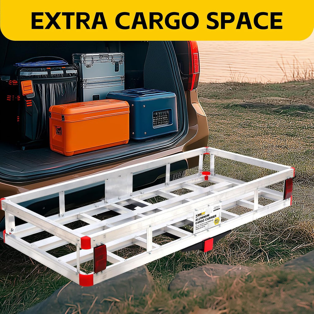 MaxxHaul 70108 Aluminum Cargo Carrier With High Side Rails- Trailer Hitch Mount For RV's, Trucks, SUV's, Vans, Cars With 2' Hitch Receiver - 500-lb Load Capacity, Grey, 49' x 22.5'