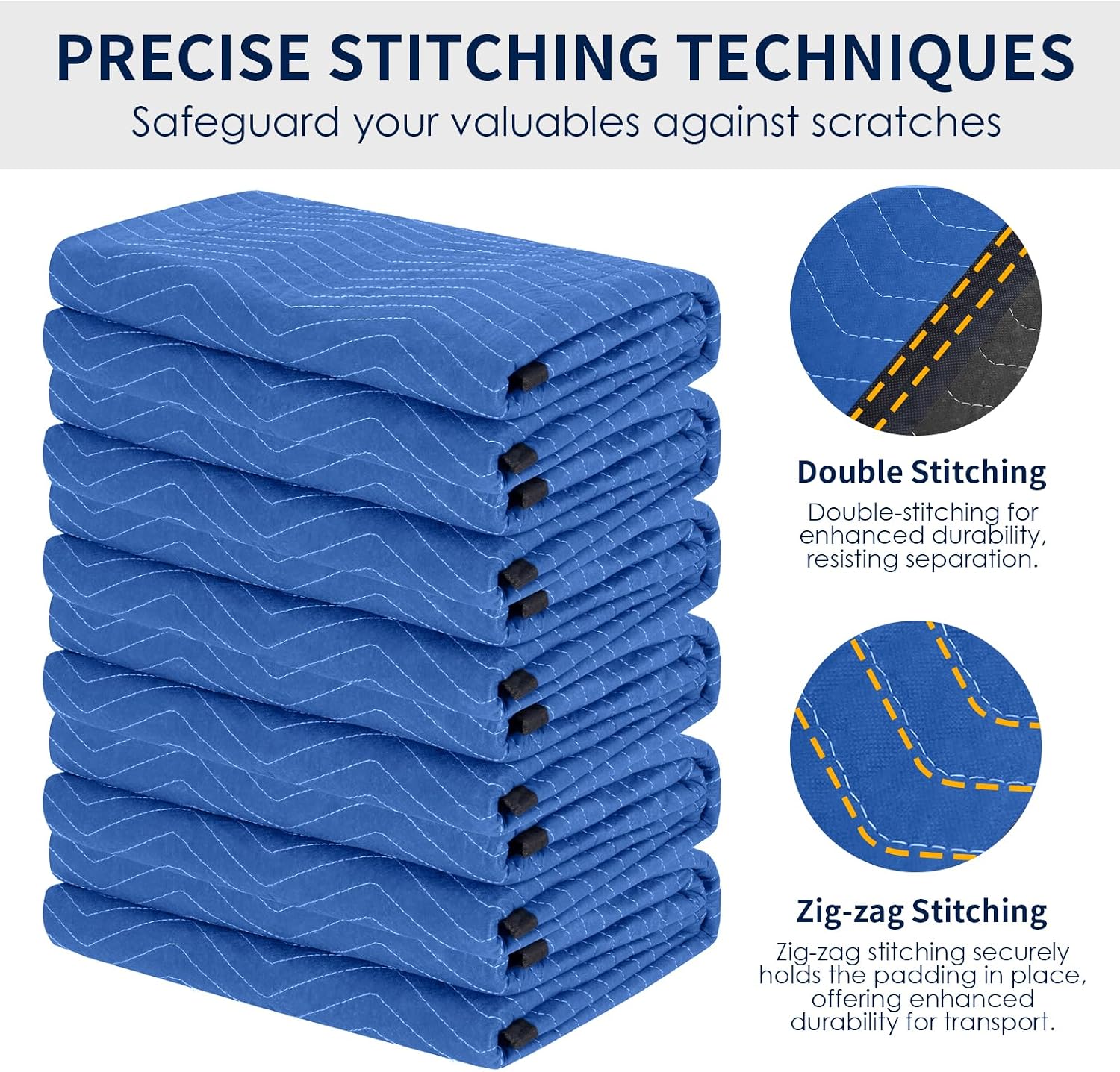 Moving Blankets 12 Packs, Extra Large 80'x72' Furniture Moving Pads, Reusable Packing Blankets, Professional Quilted Furniture Shipping & Storage Pads for Couch Desk Cabinet Appliances, Blue and Black