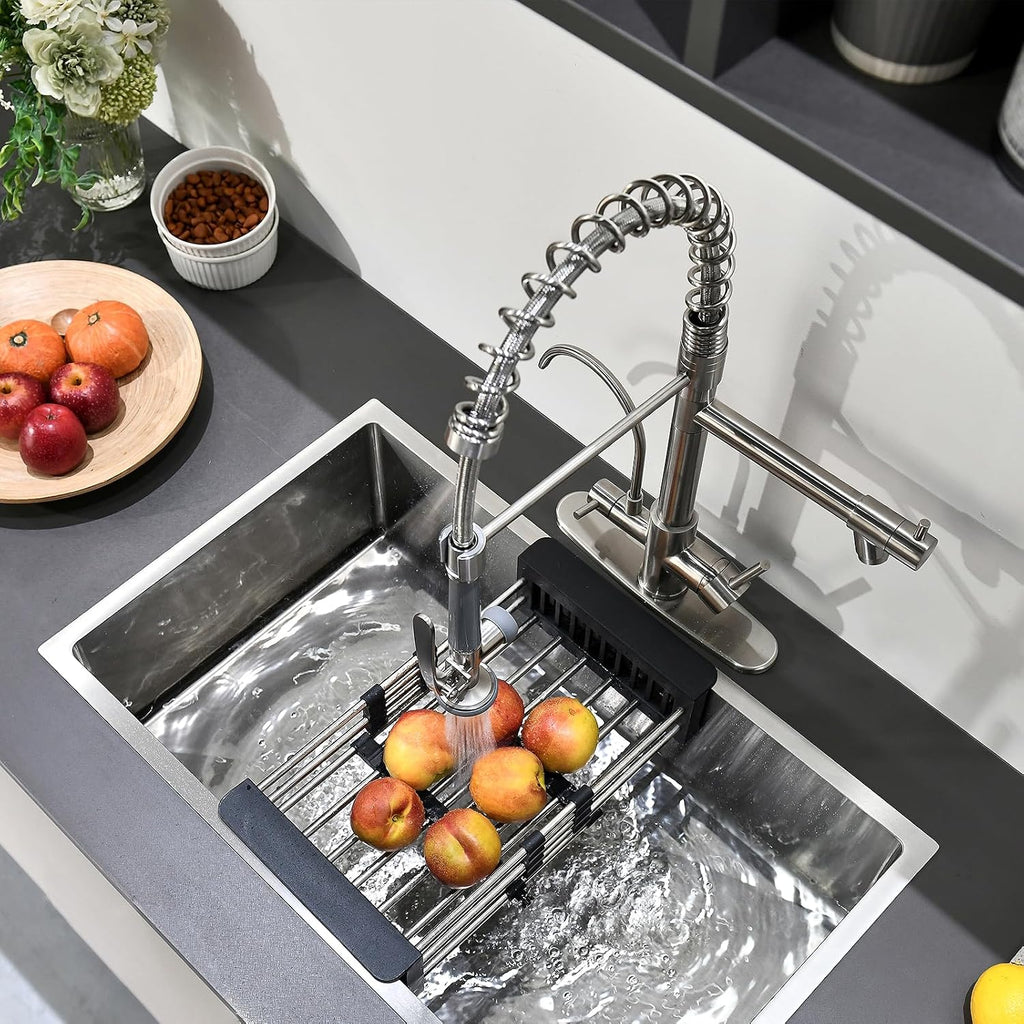 Fapully 3 in 1 Kitchen Faucet with Water Filler and Pull Down Sprayer,Brushed Nickel Commercial Kitchen Sink Faucet with Drinking Water Faucet