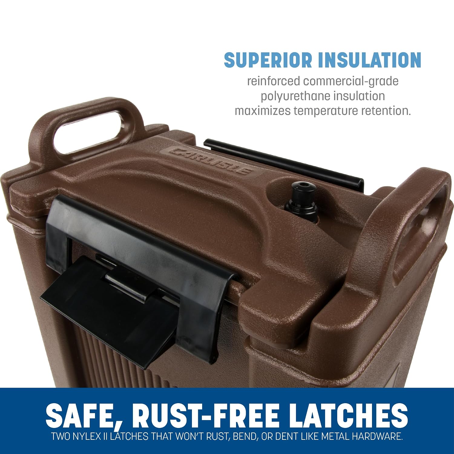 Carlisle FoodService Products 5-Gallon Insulated Beverage Dispenser, Cateraide, Food-Grade with Handles, Rugged PE Shell with PU Insulation for Coffee, Tea and Hot or Cold Drinks, Brown - Made in USA
