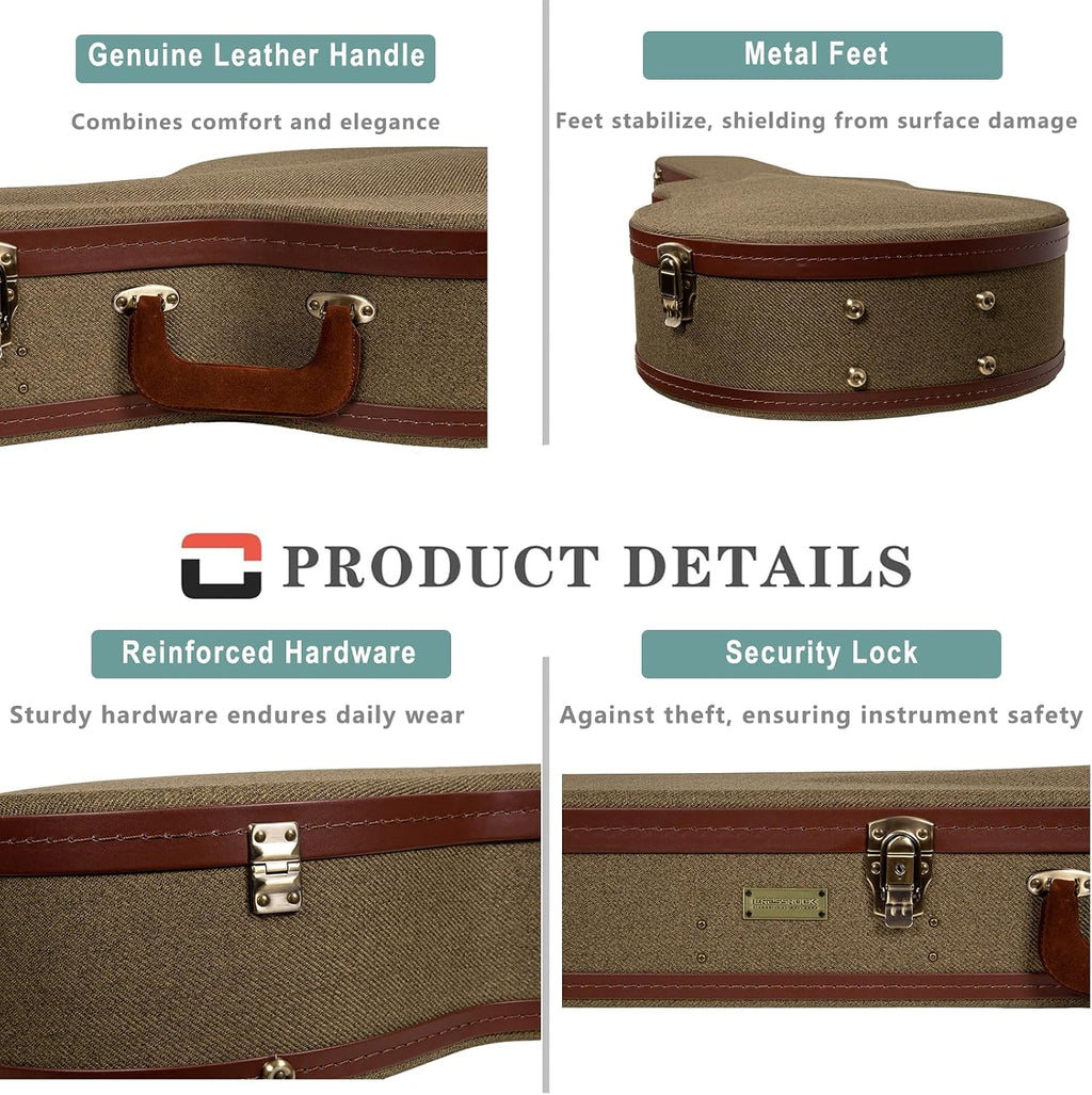 Crossrock Master Series Classical Guitar Case for 4/4 Nylon String | Olive Green Eco Tweed Fabric, Re-Engineered Shell, Leather Handle & Forest Green Velvet Interior