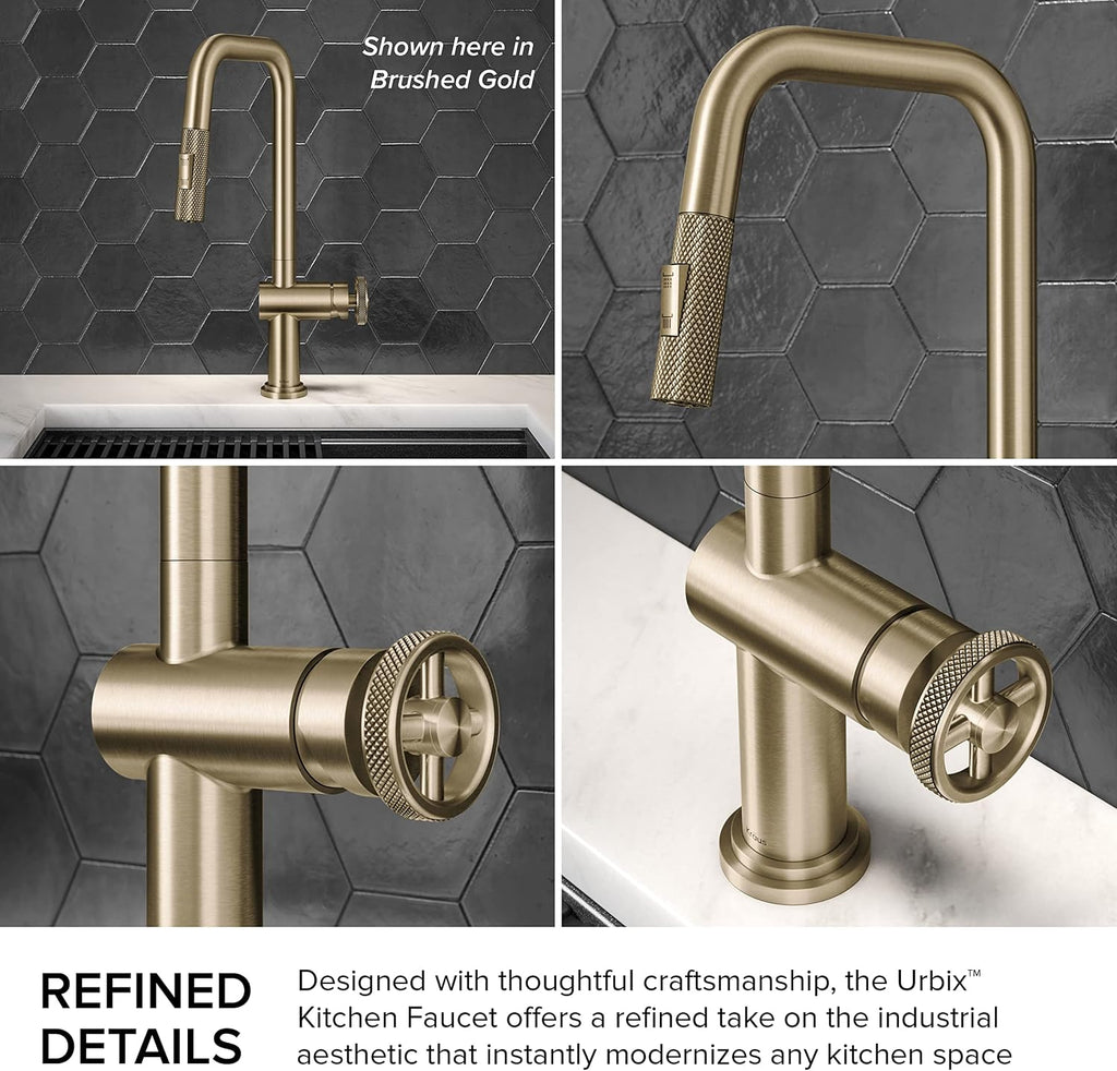 KRAUS Urbix Industrial Pull-Down Single Handle Kitchen Faucet in Matte Black, KPF-3126MB