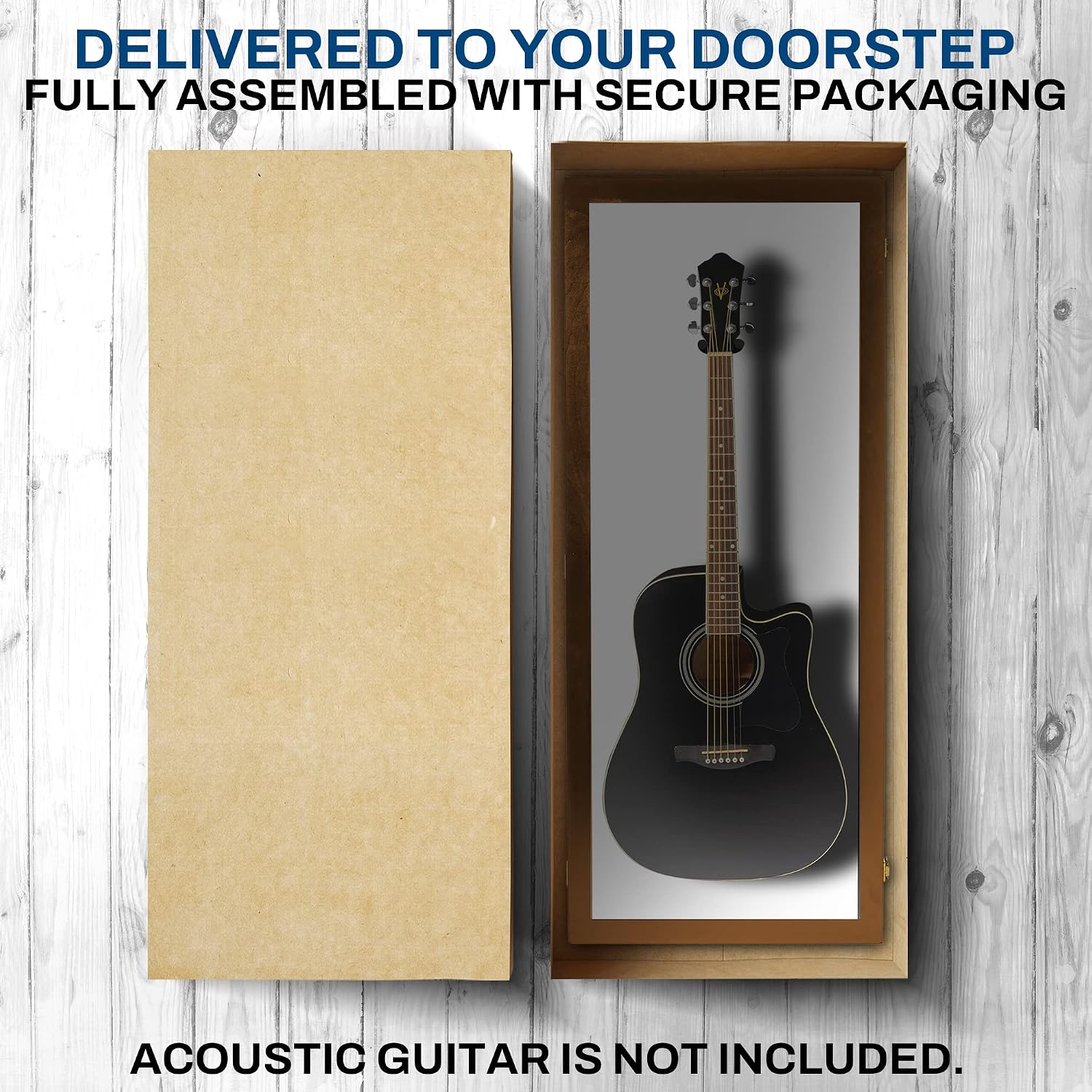 PENNZONI Acoustic Guitar Display Case - Acrylic Acoustic Guitar Case - Guitar Display Case Wall Mount Made from Hardwood Frame & Clear Acrylic - Walnut w/Felt White