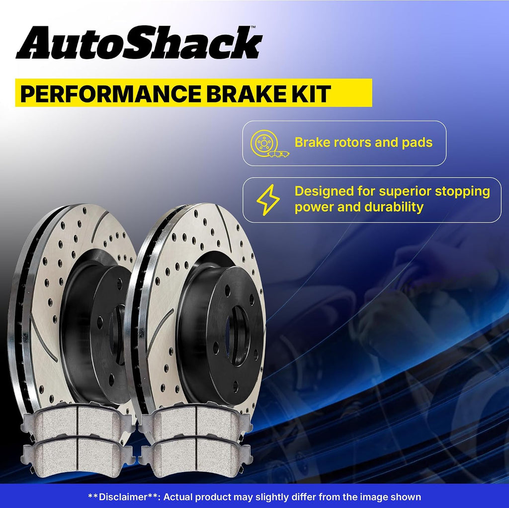 AutoShack Front & Rear Brake Rotors & Premium Pads for Chevrolet & GMC, Silverado 1500 2007-2013 Sierra 1500 2007-2013, 4WD RWD AWD V8 4.8L 5.3L 6.0L 6.2L - E-Coated Drilled & Slotted - ShadowGuard