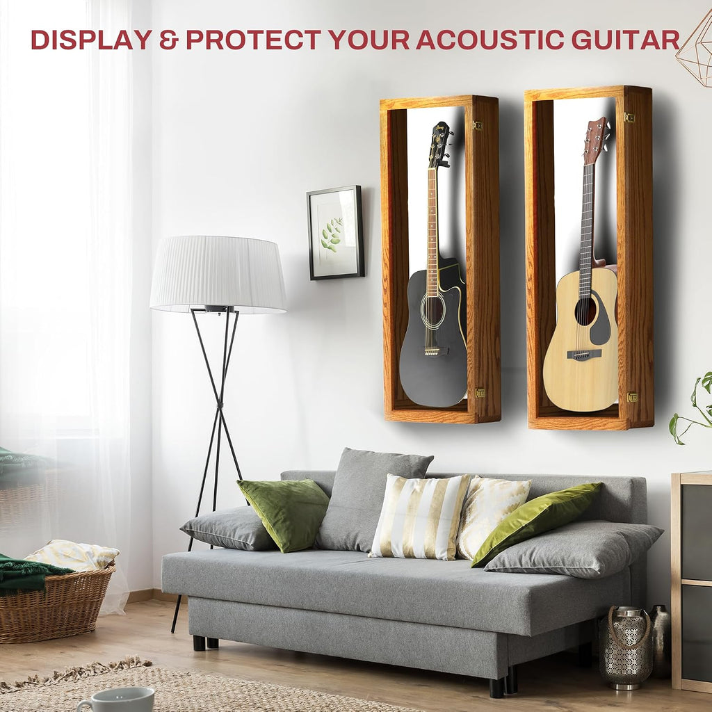 PENNZONI Acoustic Guitar Display Case - Acrylic Acoustic Guitar Case - Guitar Display Case Wall Mount, Guitar Wall Case Made from Hardwood Frame & Clear Acrylic | Natrual Oak