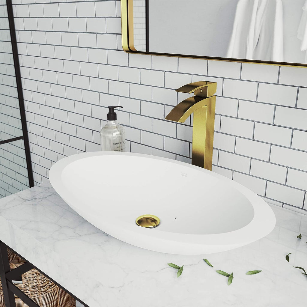 VIGO Duris Waterfall Single-Handle Single-Hole Mount Vessel Bathroom Sink Faucet, 12-Inch, Matte Brushed Gold, Modern Design, Solid Brass, 1.2 GPM WaterSense & Ceramic Disc Valve, Corrosion-Resistant