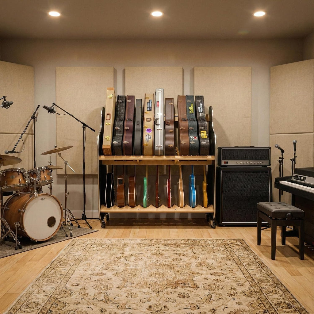 A&S Crafted Products Double-Stack Combo Guitar & Case Rack - The Session-Pro | Mobile 2-Tier Stand | Made in U.S.A.