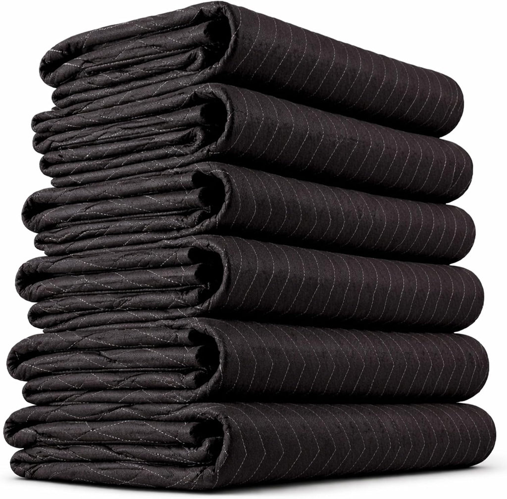 US Cargo Control Moving Blankets Heavy Duty 72'x80' 6-Pack (65 lbs/doz), Padded Furniture Blankets for Moving, Shipping, and Storage, Durable Quilted Furniture Pads, Tough Black Polyester