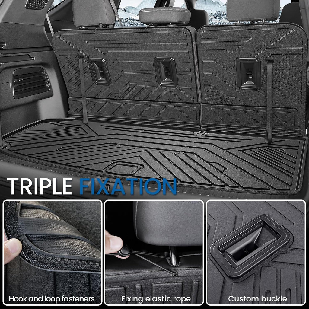 Floor Mats Set for 2024-2026 Chevy Traverse & GMC Acadia & 2025-2026 Buick Enclave, with 2nd Row Kick Mats, Only for 7 Seats Captain Chairs, All Weather TPE Cargo Liner Door Sill Accessories
