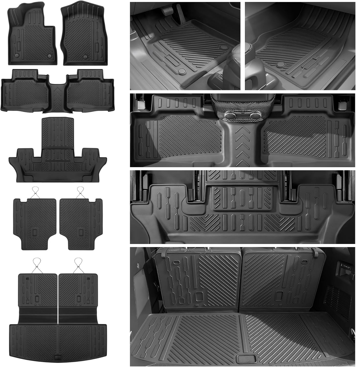 Floor Mats for 2020-2025 2026 Ford Explorer 6-Seat Captain Chairs All Weather TPE Cargo Mat with Backrest Mat for Ford Explorer Accessories 2025-2020 2026 Active/ST Line/ST/Platinum Black
