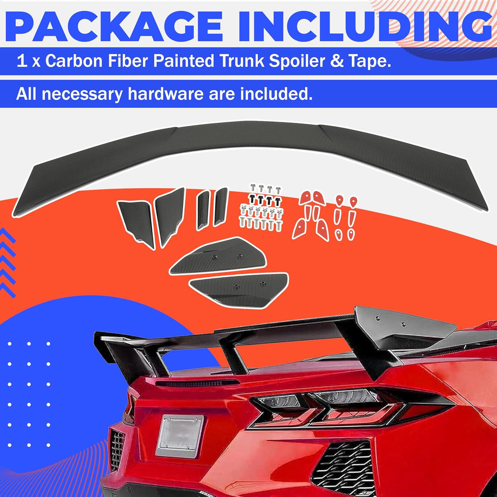 HECASA Rear Trunk Spoiler Wing Compatible with 2020-Present Chevy Corvette C8 Models, Trunk Lip Spoiler, Car Exterior Accessories Carbon Fiber Color