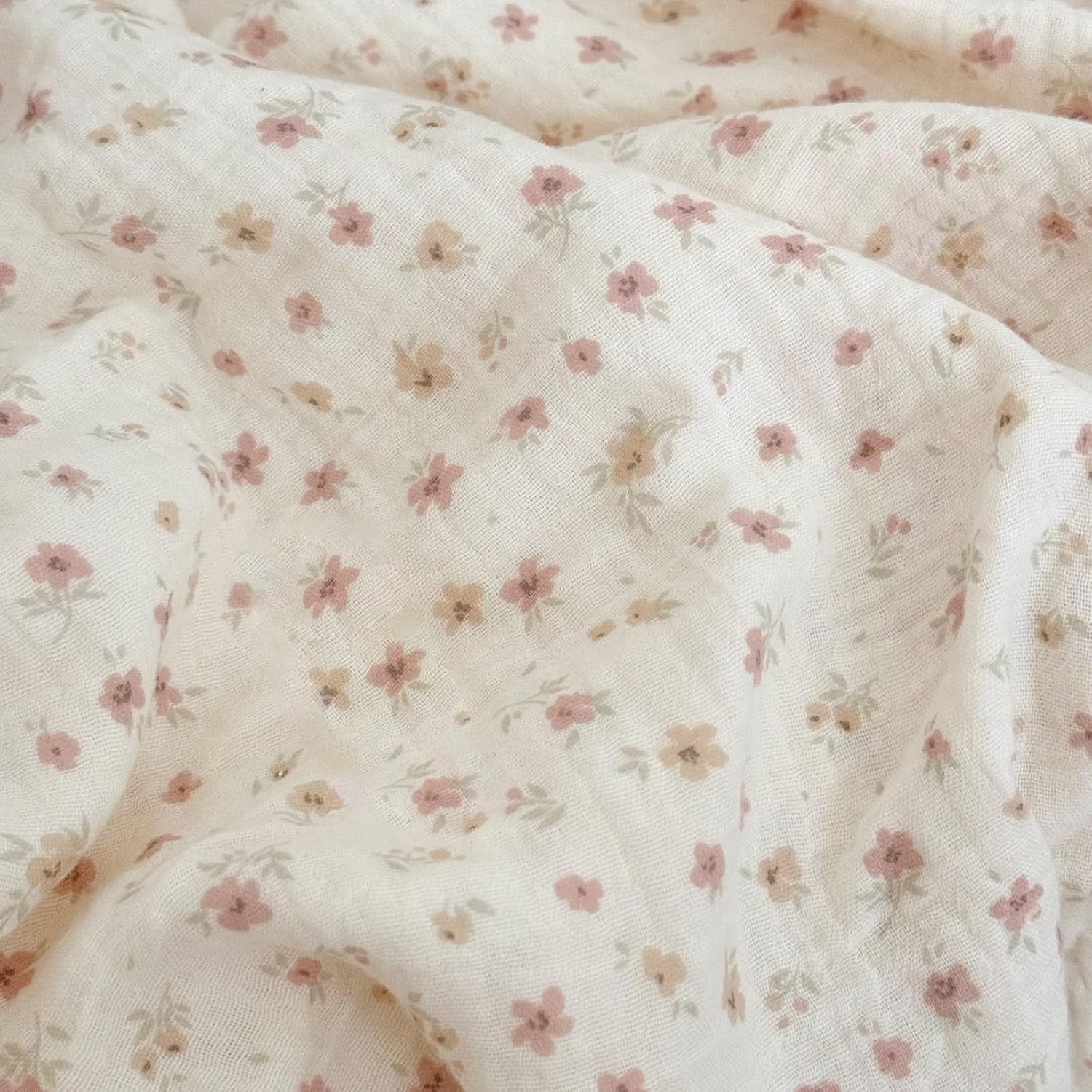 BuLuTu Pink Floral Duvet Cover King with Ruffles, 2-Layer Cotton Muslin Bedding Set Soft Breathable Comforter Cover, Shabby Chic Princess Quilt Cover with 2 Pillowcases