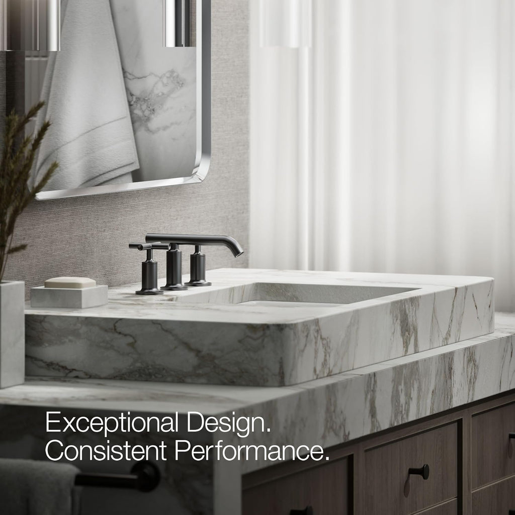 KOHLER K-14410-3-BL Purist® Widespread Bathroom Sink Faucet, 3-Hole Bathroom Faucets with Low Cross Handles and Low Spout, 1.2 GPM, Matte Black