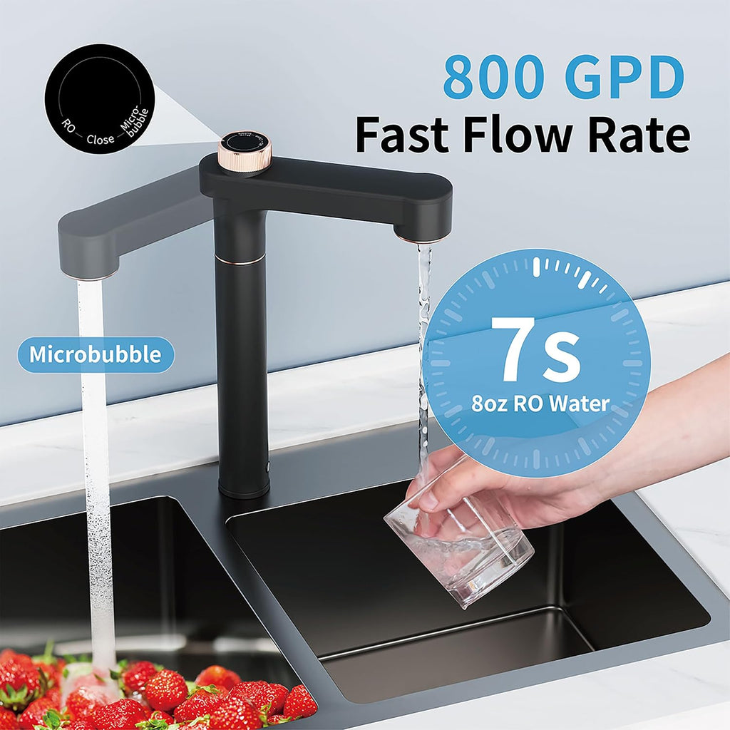 Suiysuim 800 GPD Tankless Reverse Osmosis System, 6-Stage Under Sink RO Water Filtration System, NSF/ANSI 58&42&61 Certified, Dual Outlet for RO and Microbubble Water, 2:1 Pure to Drain, N2-S