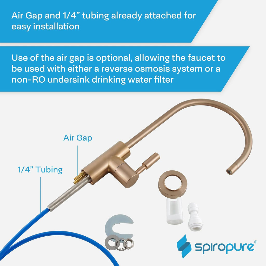 SpiroPure NSF-Certified Lead-Free Air Gap RO Faucet, Brushed Gold/Bronze/Brass, Reverse Osmosis Replacement Water Filter Faucet, 3 Line Filtered Faucet, SP-FC100-GD