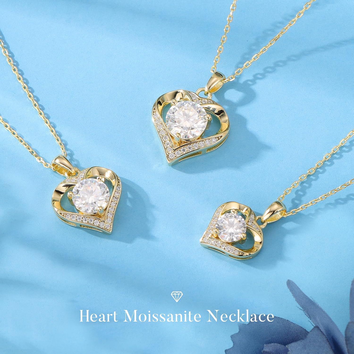 MOOSEA Heart Moissanite Pendant Necklace, 925 Sterling Silver 1-3 Carat Lab Created Moissanite, Anniversary Birthday Gifts for Women Mom Wife Girlfriend Grandma Jewelry Gift