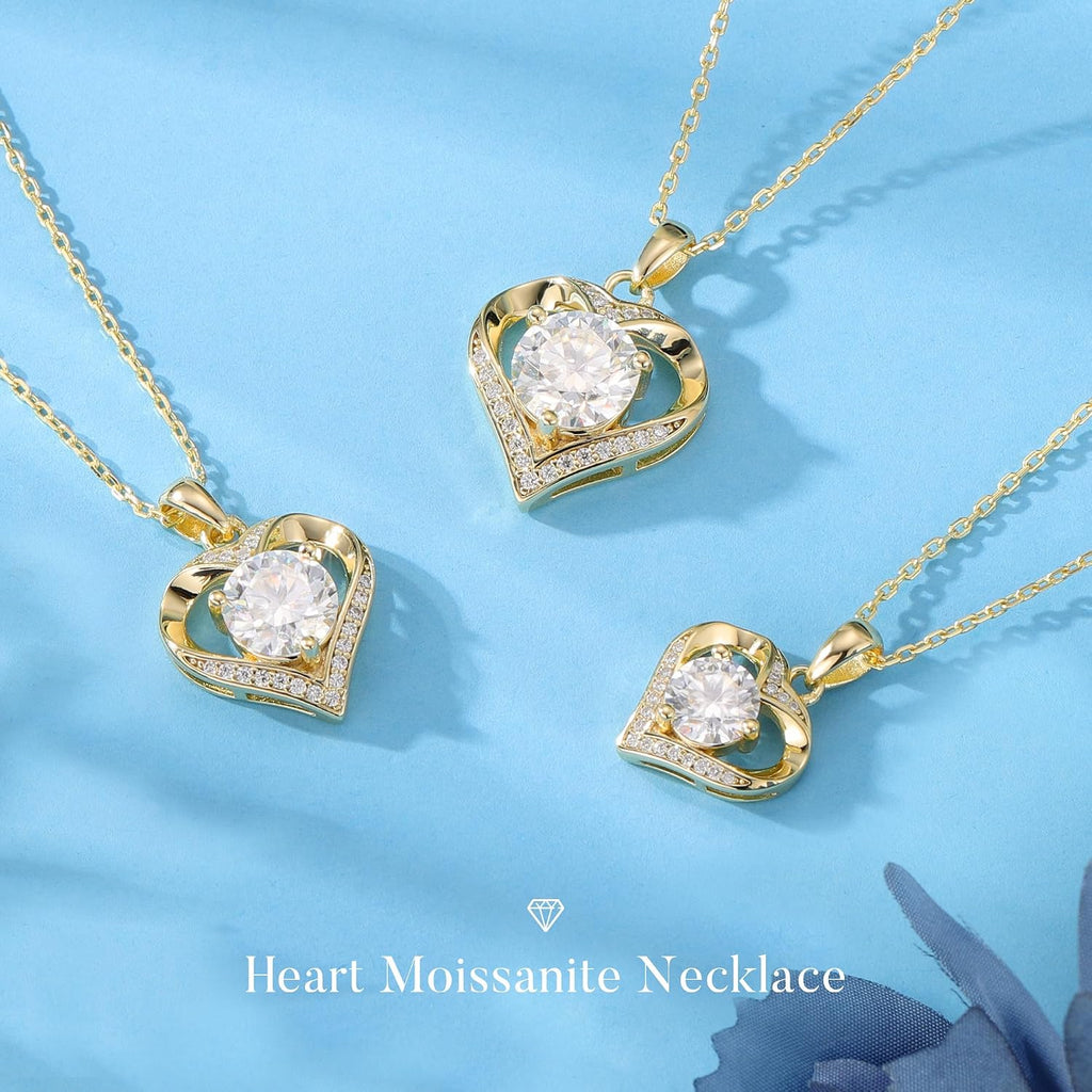 MOOSEA Heart Moissanite Pendant Necklace, 925 Sterling Silver 1-3 Carat Lab Created Moissanite, Anniversary Birthday Gifts for Women Mom Wife Girlfriend Grandma Jewelry Gift
