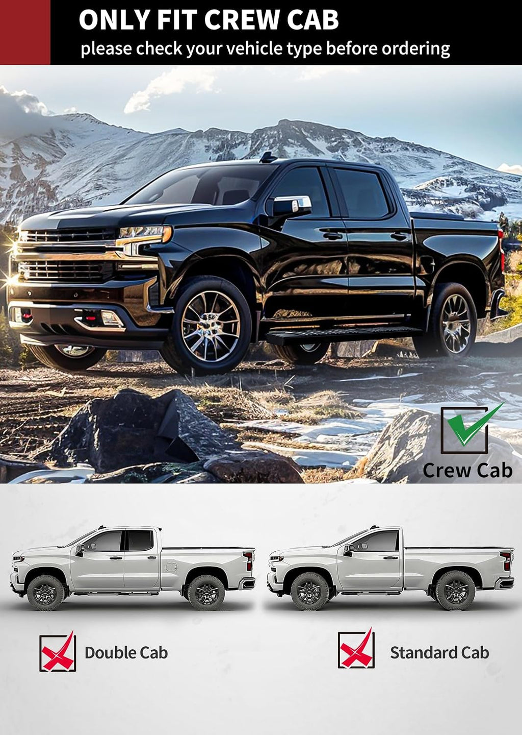 YITAMOTOR 6.5 Inches Running Boards Compatible with 2019-2026 Chevy Silverado/GMC Sierra 1500 Crew Cab, 2020-2026 2500HD 3500HD, Running Boards for Silverado Crew Cab, Side Step Bars Stainless Steel