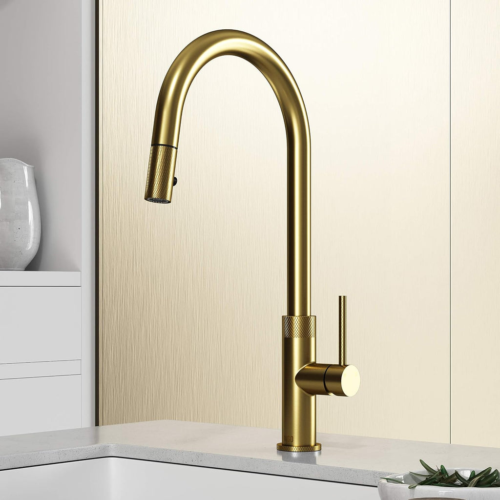VIGO Bristol 19'' H Single Handle Pull-Down Sprayer Kitchen Faucet in Matte Brushed Gold-VG02033MG