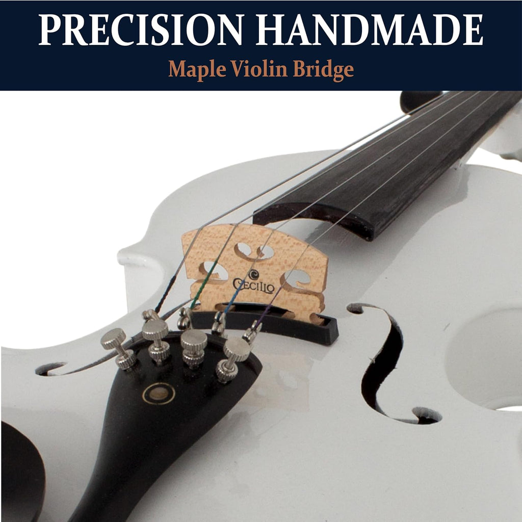Cecilio 4/4 Full Size Acoustic & Electric Violin for Beginners & Professionals, Hand-Carved Solid Spruce Top, Ebony Fine Tuners, Full Set with Case, Bow, Rosin & AUX Cable (Pearl White)