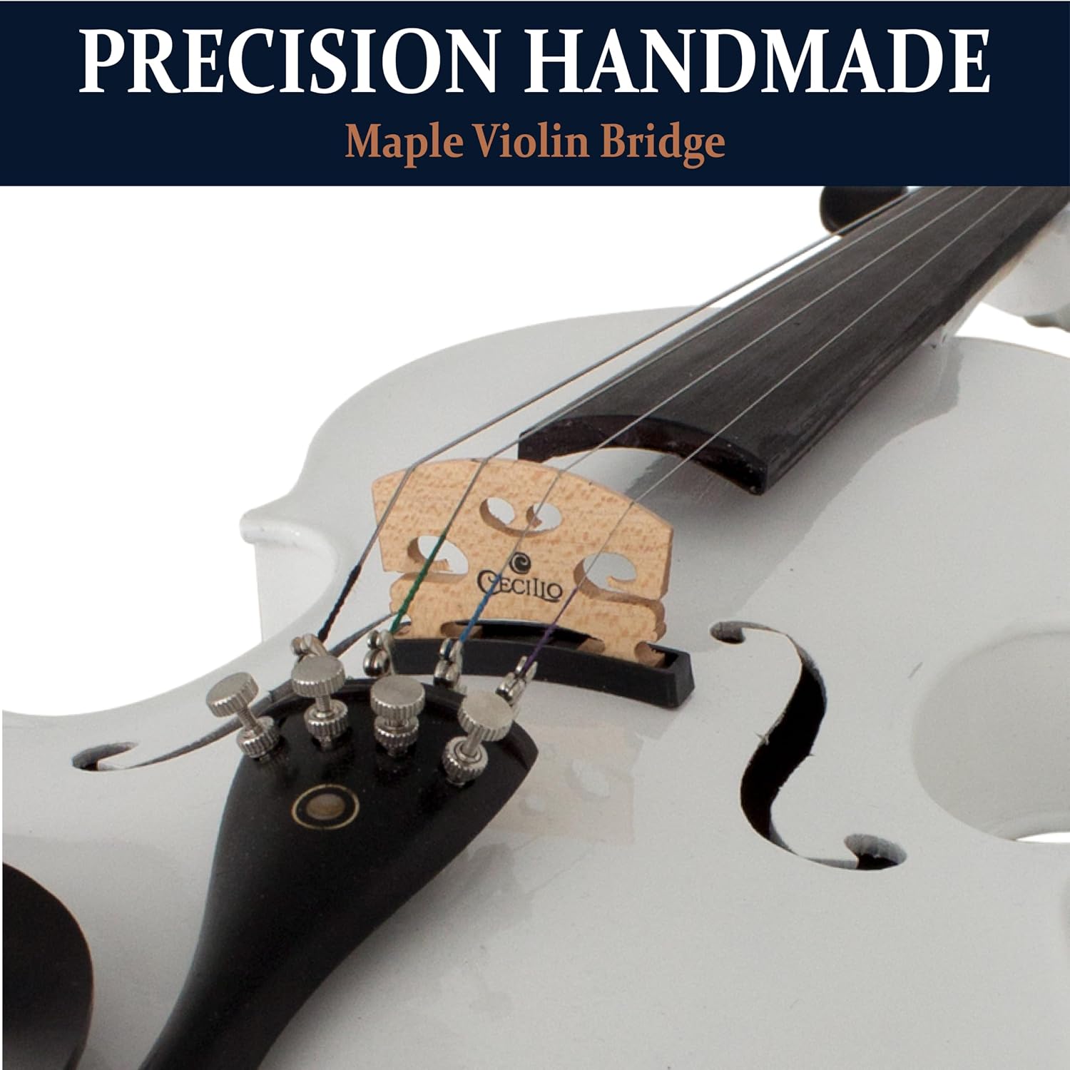 Cecilio 4/4 Full Size Acoustic & Electric Violin for Beginners & Professionals, Hand-Carved Solid Spruce Top, Ebony Fine Tuners, Full Set with Case, Bow, Rosin & AUX Cable (Pearl White)