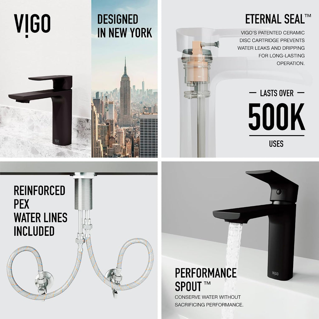VIGO Davidson Single-Handle Single-Hole Mount Bathroom Sink Faucet, 6-Inch, Matte Black, Modern Design, Solid Brass, 1.2 GPM WaterSense & Ceramic Disc Valve, Corrosion-Resistant