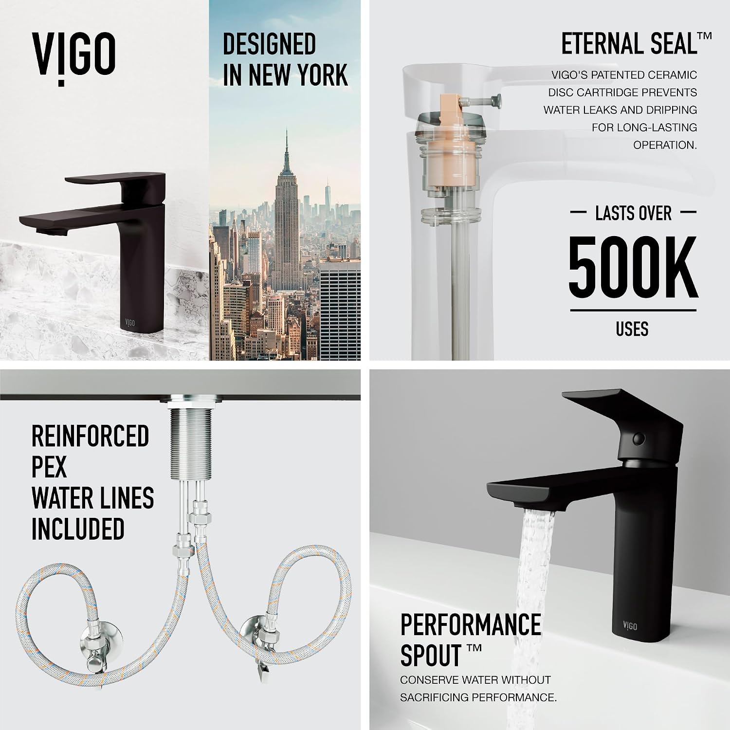 VIGO Davidson Single-Handle Single-Hole Mount Bathroom Sink Faucet, 6-Inch, Matte Black, Modern Design, Solid Brass, 1.2 GPM WaterSense & Ceramic Disc Valve, Corrosion-Resistant