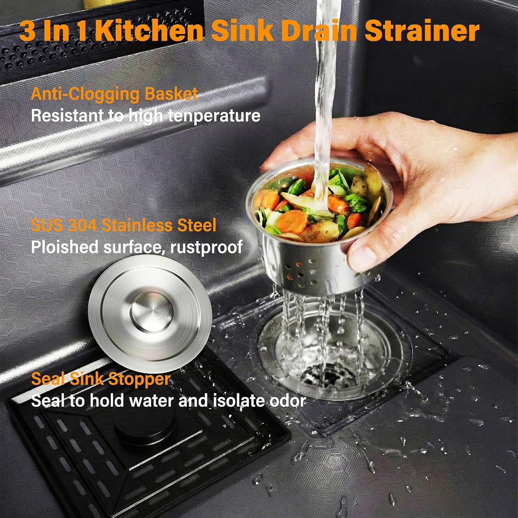 Drop In Kitchen Sink with Faucet, 29.5x17.7x10' Basin Depth Undermount Kitchen Sinks, Stainless Steel Sink with Cup Washer, Drain Strainer, Cutting Board, Colander, Storage Basket & Roll-up Rack