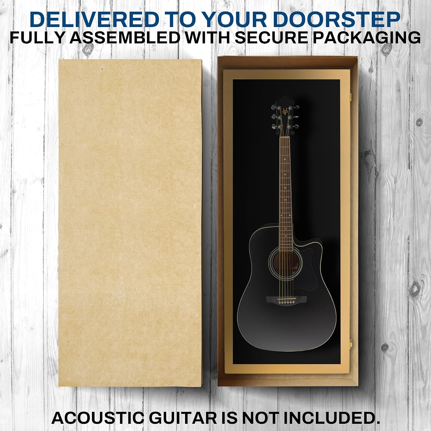 PENNZONI Acoustic Guitar Display Case - Acrylic Acoustic Guitar Case - Guitar Display Case Wall Mount Made from Hardwood Frame & Clear Acrylic - Golden Oak w/Black Felt