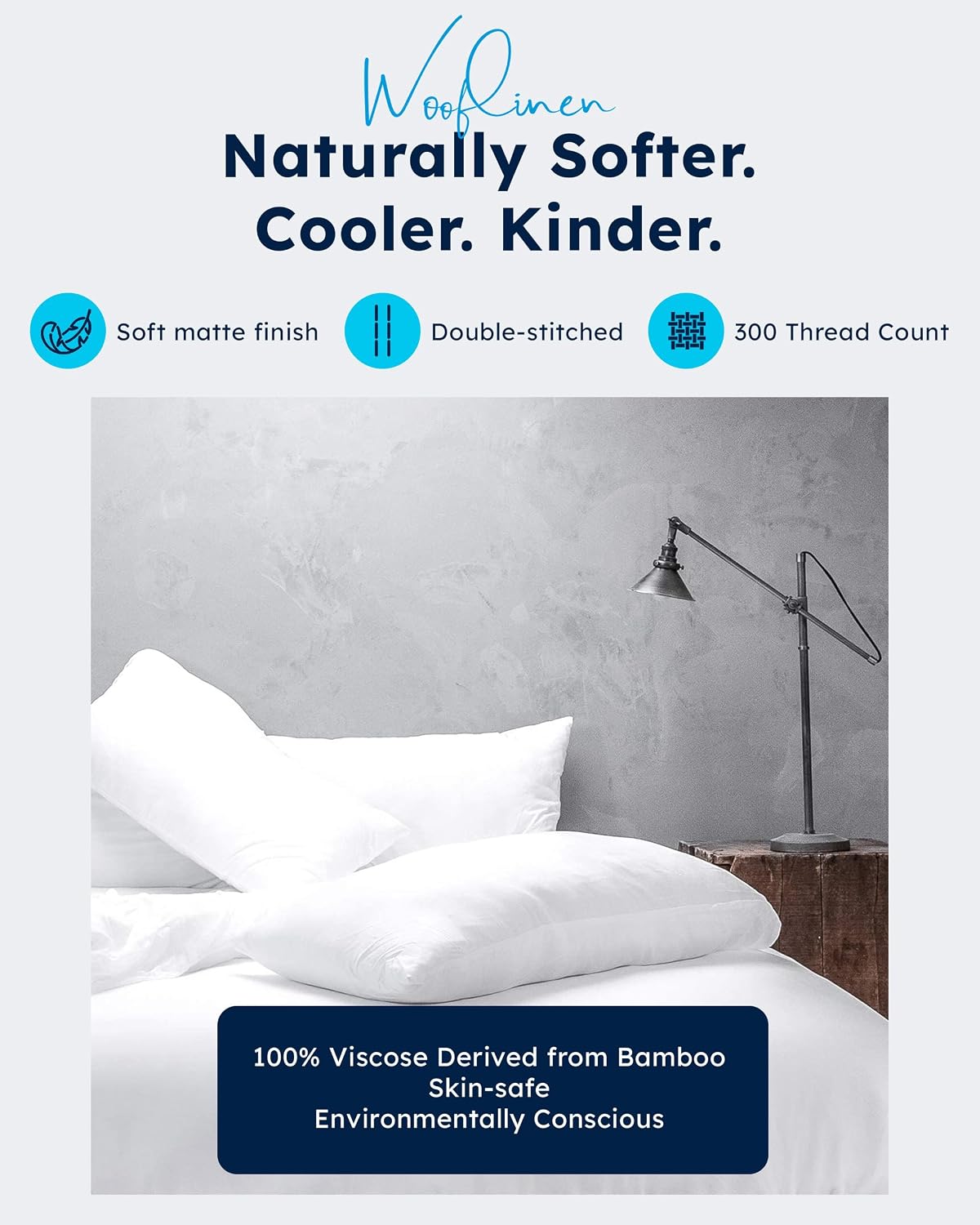 Wooflinen 100% Viscose Derived from Bamboo Sheets Set – Silky Soft Like Silk Bed Sheets – Matte White Bed Cover with Pillowcases – Cooling, Thick, Durable – Full, 4 Pc Set