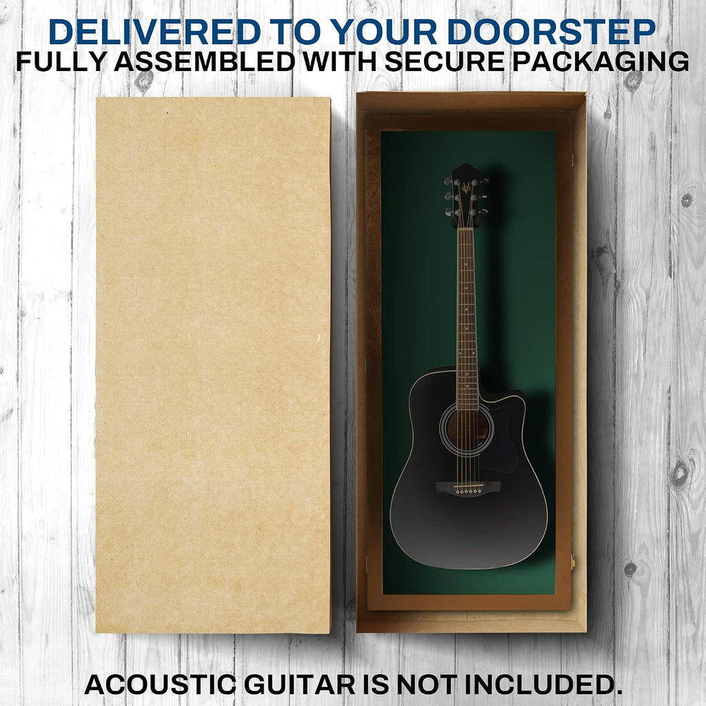 PENNZONI Acoustic Guitar Display Case - Acrylic Acoustic Guitar Case - Guitar Display Case Wall Mount Made from Hardwood Frame & Clear Acrylic - Walnut w/Felt Green