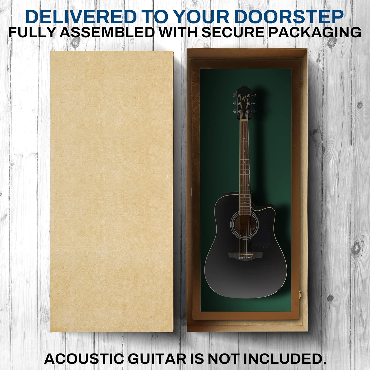 PENNZONI Acoustic Guitar Display Case - Acrylic Acoustic Guitar Case - Guitar Display Case Wall Mount Made from Hardwood Frame & Clear Acrylic - Walnut w/Felt Green