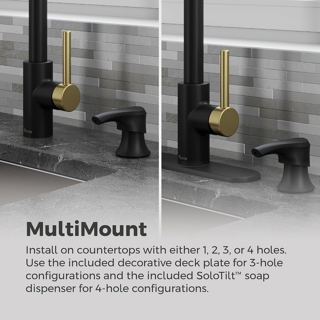 Pfister Zanna 1-Handle Pull-Down Kitchen Faucet in Matte Black and Brushed Gold