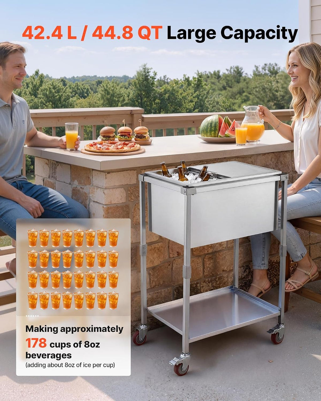 VEVOR Commercial Ice Bin, Underbar Ice Bin, Stainless Steel Ice Chest with Sliding Lid, Bottle Holders, Adjustable Bullet Feet, Cooler Cart Cocktail Unit for Bar Restaurant Pub
